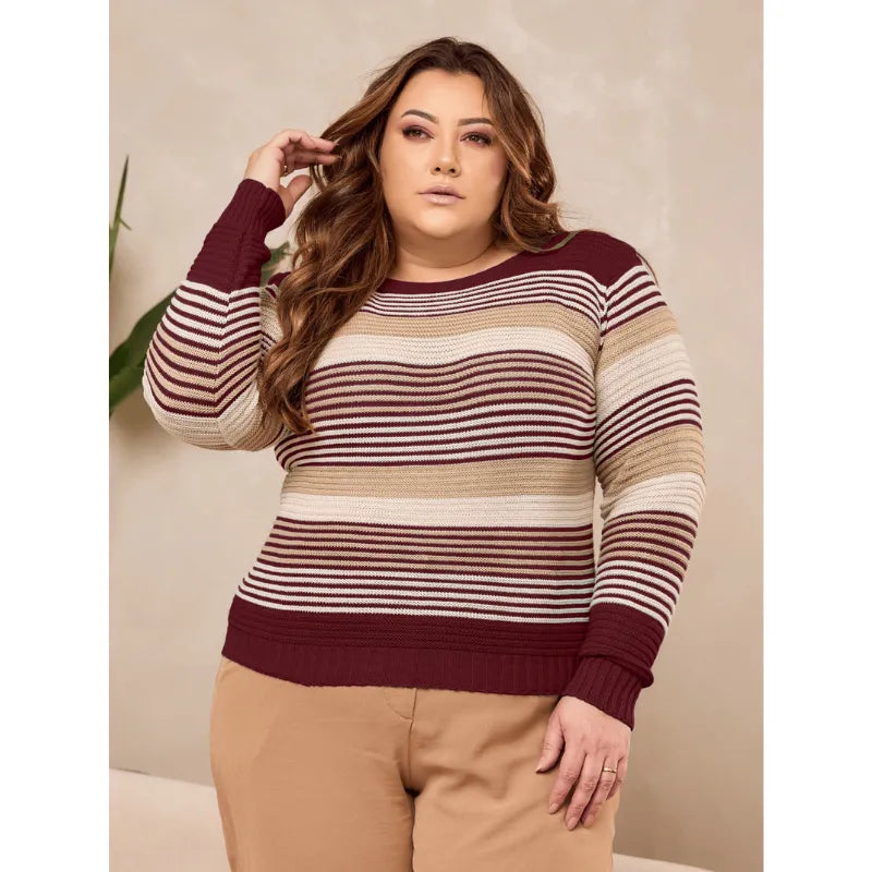 Blusa de tricô plus size marsala com manga raglan.