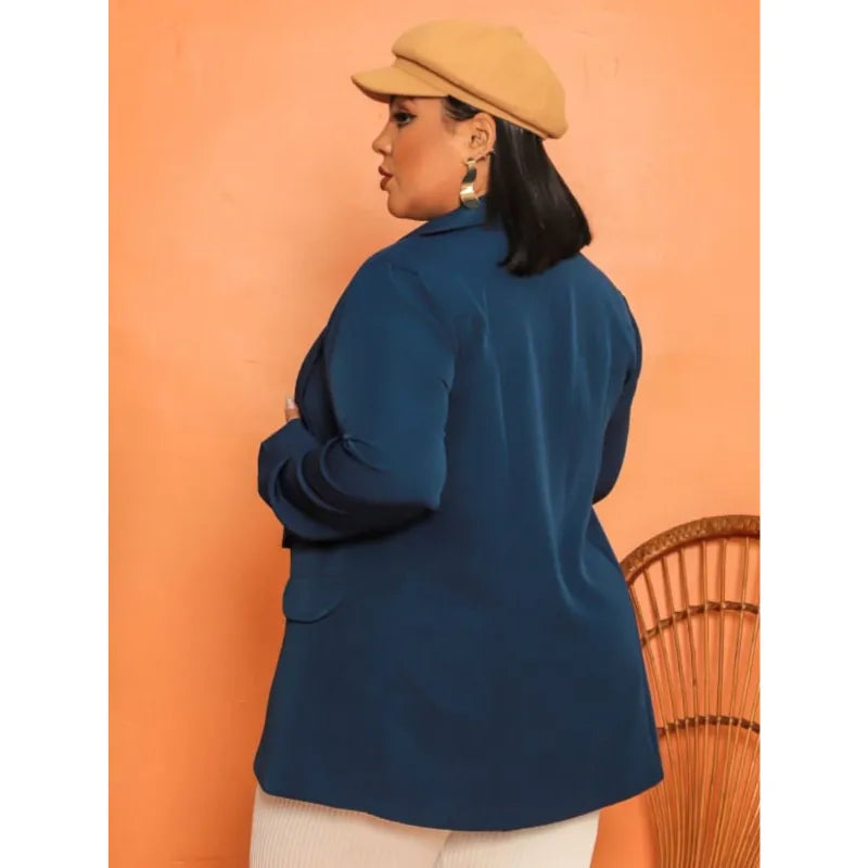 Max blazer feminino plus size azul marinho slim fit com manga longa.