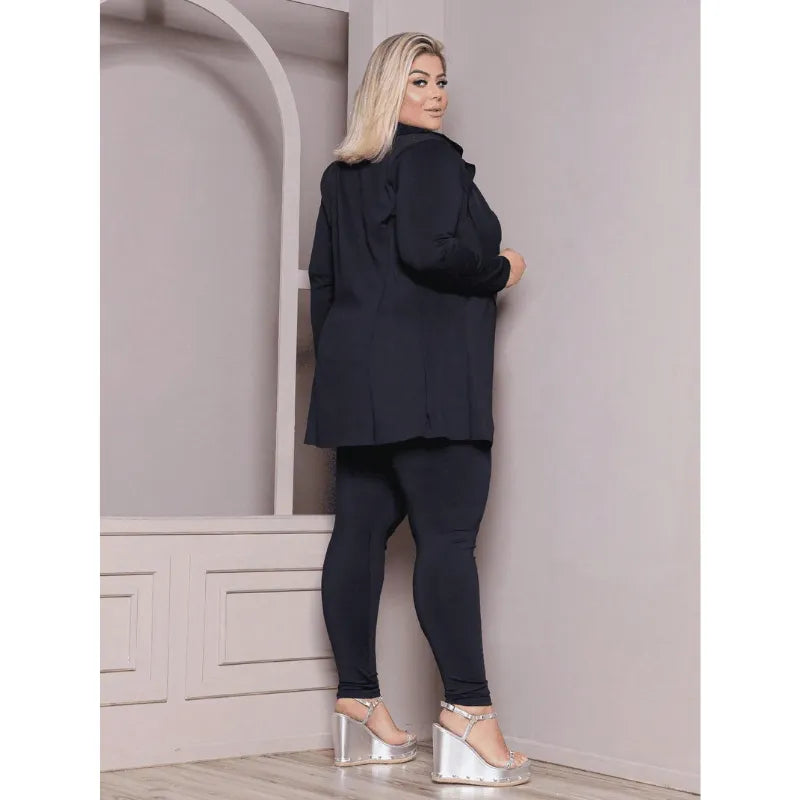 Blazer plus size verde militar feminino casual com manga longa.