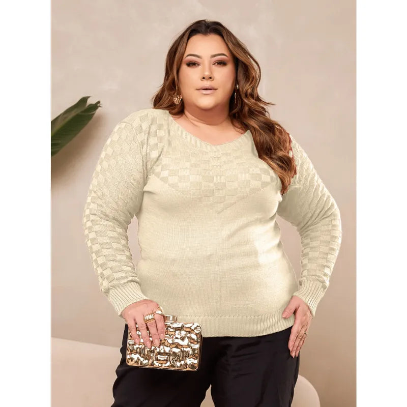 Blusa de tricô plus size pink com manga raglan feminina.