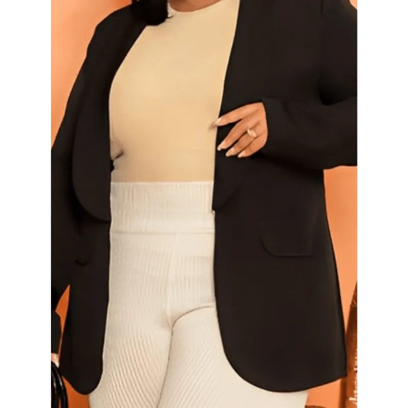 Max blazer feminino plus size azul marinho slim fit com manga longa.