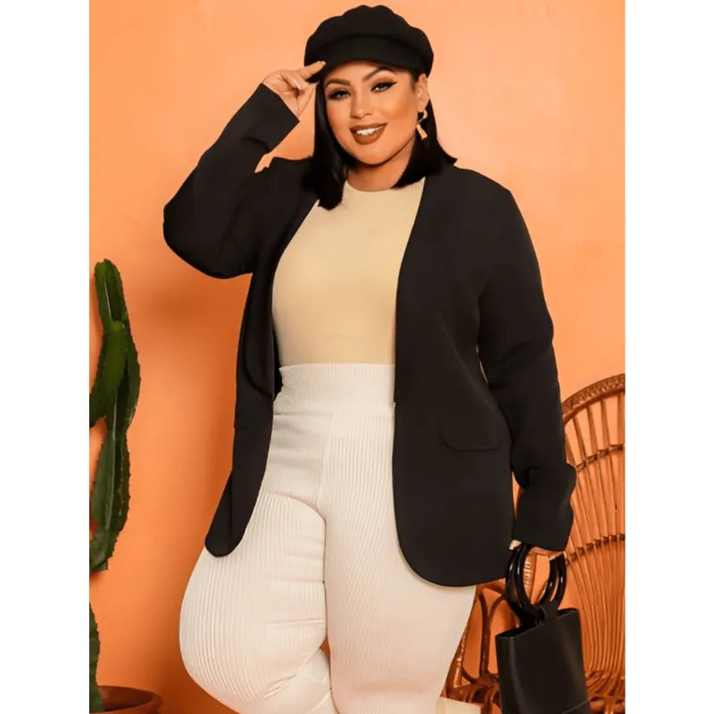 Max blazer feminino plus size azul marinho slim fit com manga longa.