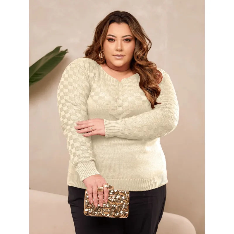 Blusa de tricô plus size pink com manga raglan feminina.