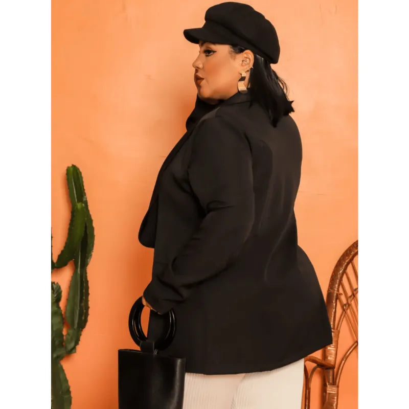 Max blazer feminino plus size azul marinho slim fit com manga longa.