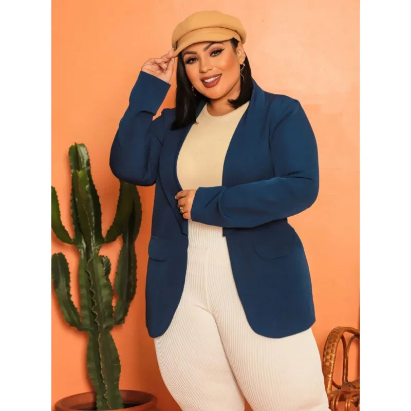 Max blazer feminino plus size azul marinho slim fit com manga longa.