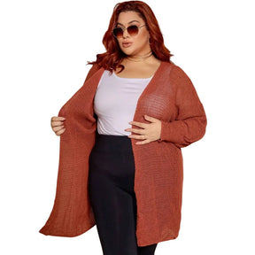 Kimono cardigan feminino plus size em tricô coral.