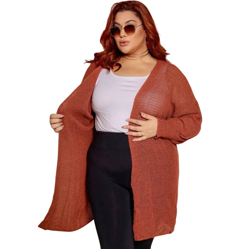 Kimono cardigan feminino plus size em tricô coral.