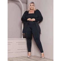 Blazer plus size verde militar feminino casual com manga longa.