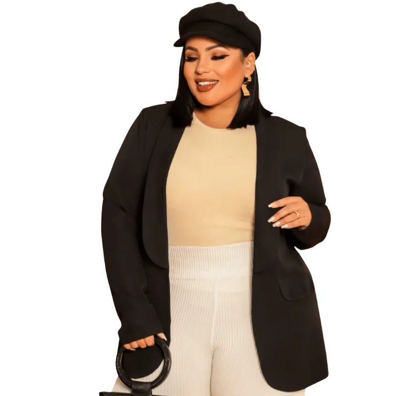Max blazer feminino plus size azul marinho slim fit com manga longa.
