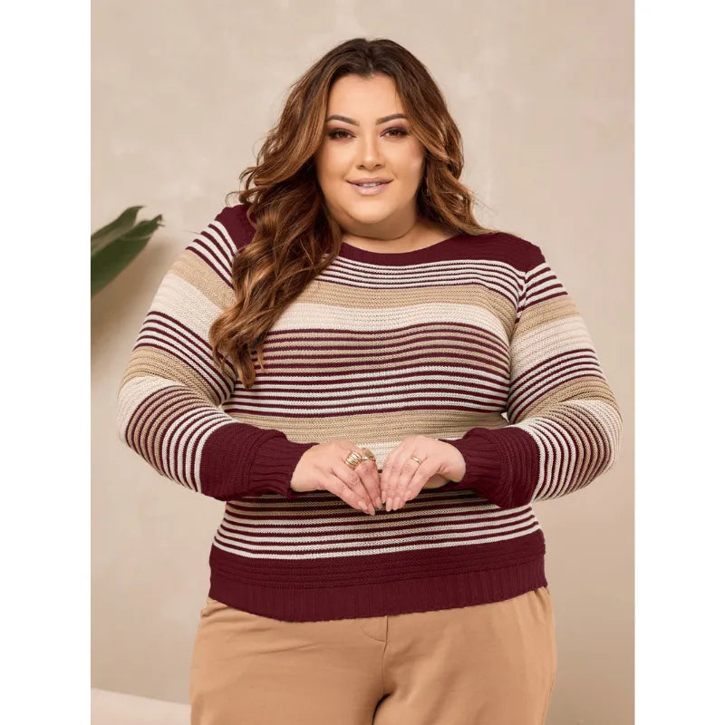 Blusa de tricô plus size marsala com manga raglan.