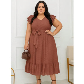 Vestido max midi plus size verde oliva em malha laise com cinto feminino.