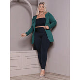 Blazer plus size verde militar feminino casual com manga longa.