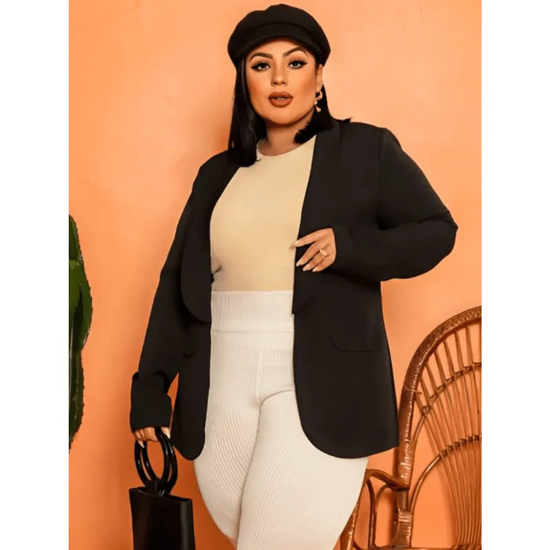 Max blazer feminino plus size azul marinho slim fit com manga longa.
