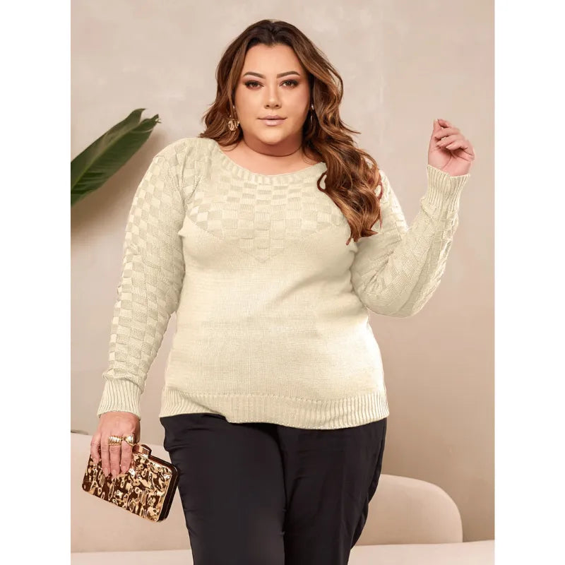 Blusa de tricô plus size pink com manga raglan feminina.