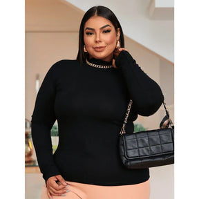 Blusa cacharrel feminina plus size marrom com manga longa e gola alta segunda pele.