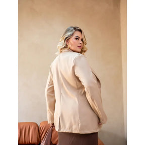 Blazer alfaiataria plus size champanhe elegante oversized feminino.