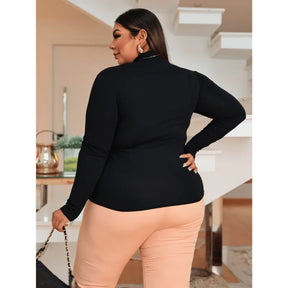 Blusa cacharrel feminina plus size marrom com manga longa e gola alta segunda pele.