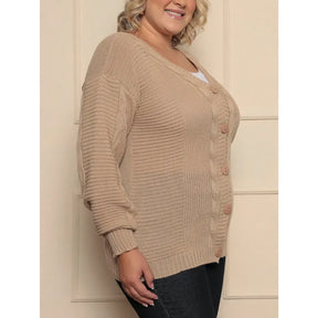 Casaco suéter plus size feminino roxo com botão trançado oversized.